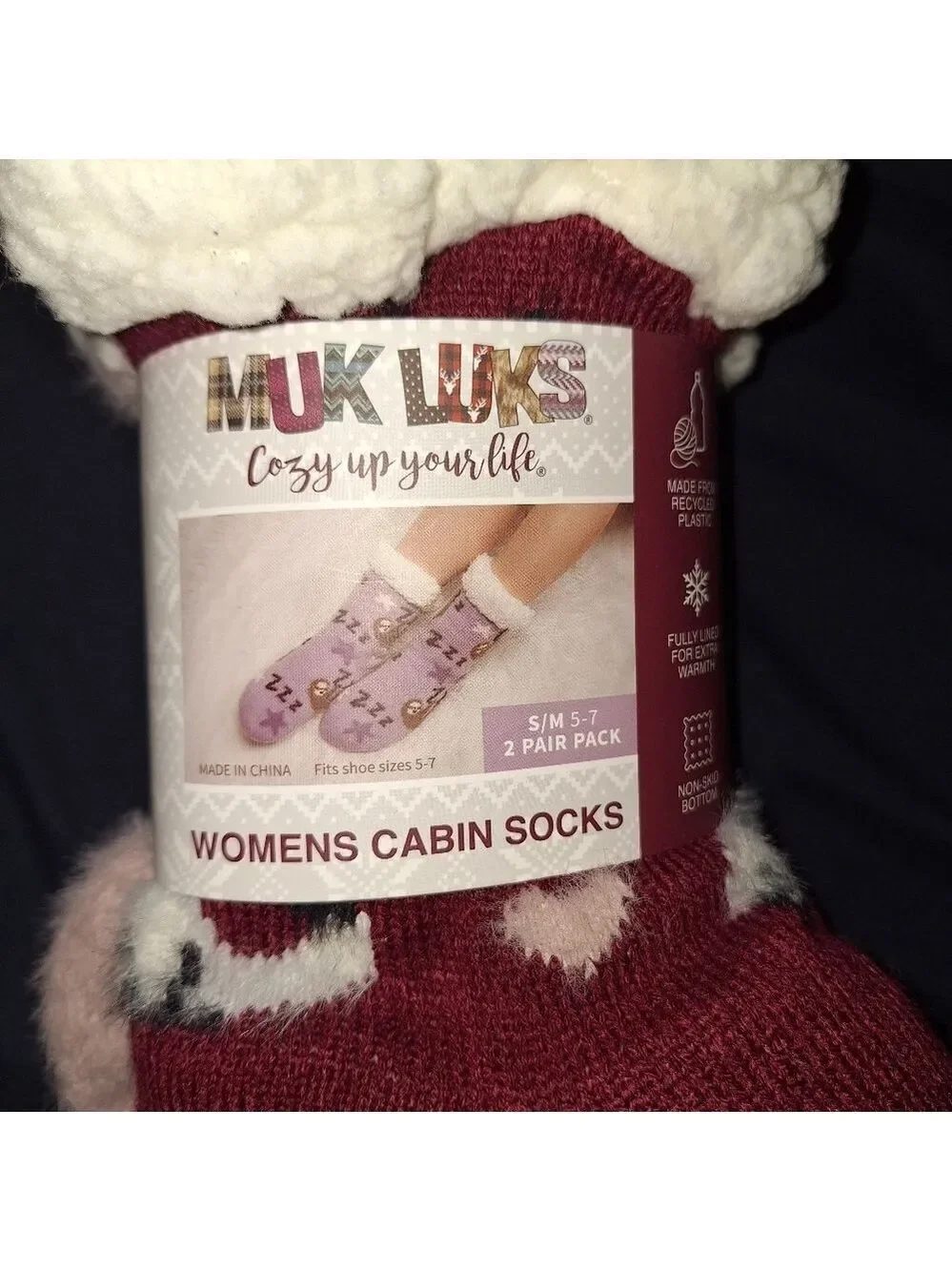 MUK LUKS Women's Cabin Socks Two Pair Small Medium Red